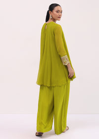 Mehendi Green Embroidered Chiffon Kurta Palazzo