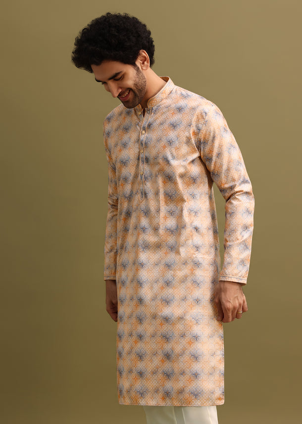 Multicolour Printed Cotton Kurta And Pant