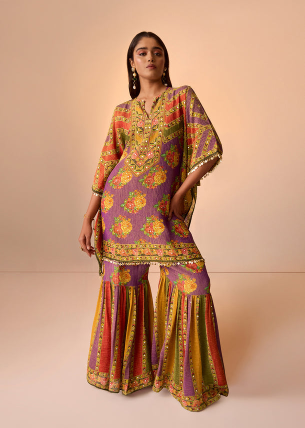 Multicolour Printed Sharara Set In Tissue Fabric