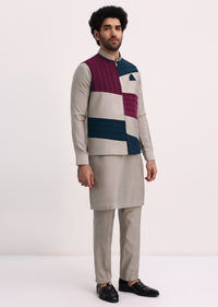 Multicolour Self Work Kurta Jacket Set