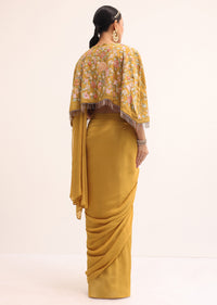 Mustard Yellow Embroidered Fusion With Attached Dupatta And Cape