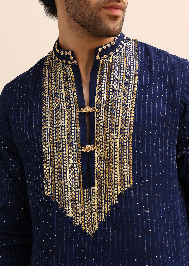 Navy Blue Gold Coin Work Kurta Salwar Set