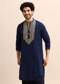 Navy Blue Gold Coin Work Kurta Salwar Set