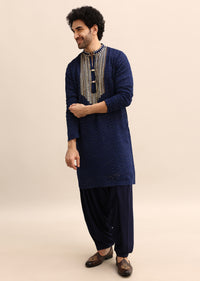 Navy Blue Gold Coin Work Kurta Salwar Set