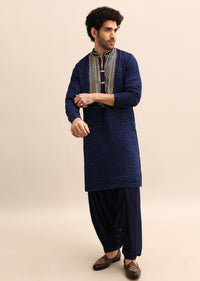 Navy Blue Gold Coin Work Kurta Salwar Set