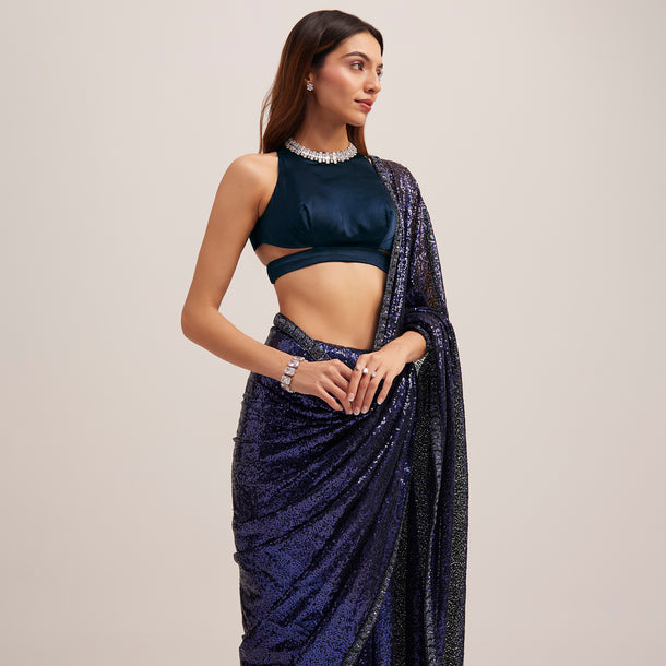 Navy Blue Heavy Sequins Saree