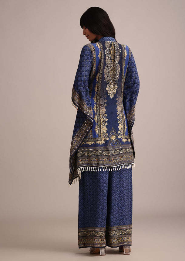 Navy Blue Printed Kurta Palazzo Set