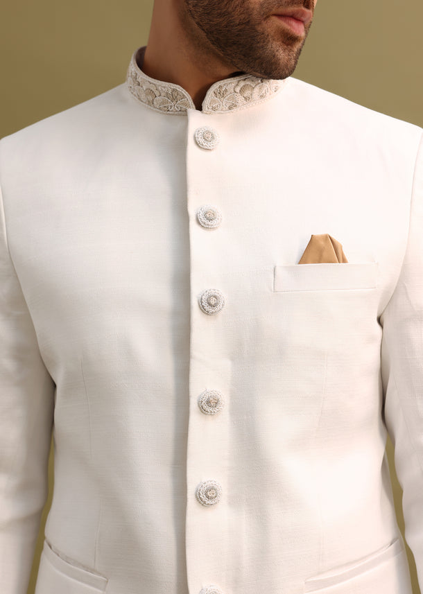 Off White Jodhpuri Suit With Cutdana Work