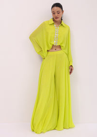 Parrot Green Georgette Crop Top And Palazzo