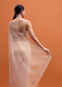 Peach Embroidered Saree With Unstitched Blouse