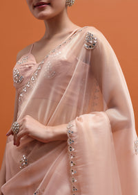 Peach Embroidered Saree With Unstitched Blouse