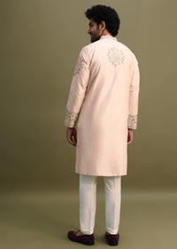 Peach Kurta Set With Gold And Silver Zari Work