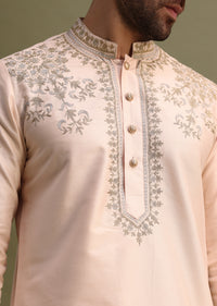 Peach Kurta Set With Gold And Silver Zari Work