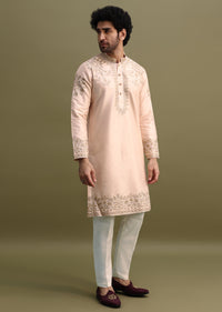 Peach Kurta Set With Gold And Silver Zari Work