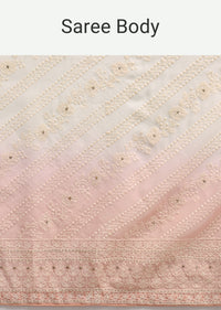 Peach Ombre Chikankari Saree With Unstitched Blouse