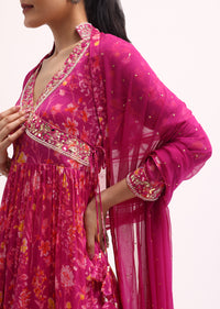 Pink Embroidered Kurta Lehenga Set