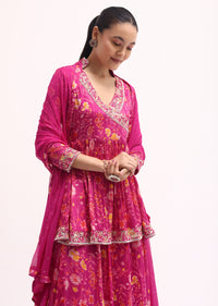 Pink Embroidered Kurta Lehenga Set