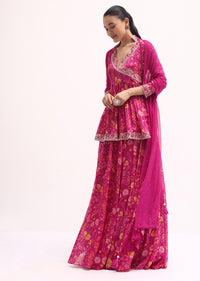 Pink Embroidered Kurta Lehenga Set