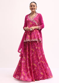 Pink Embroidered Kurta Lehenga Set