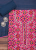 Pink And Navy Blue Patola Printed Tussar Dress Material