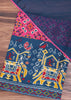 Pink And Navy Blue Patola Printed Tussar Dress Material