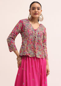 Pink Embroidered Lehenga Set With Jacket