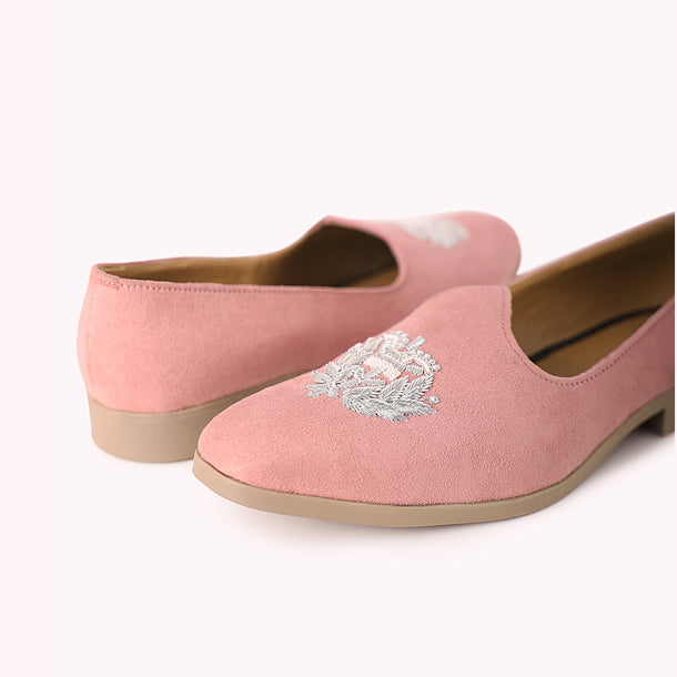 Pink Embroidered Juttis In Velvet