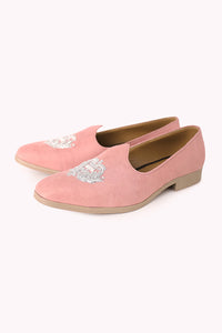 Pink Embroidered Juttis In Velvet