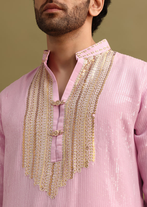 Pink Gold Sequin Work Kurta Pant Set