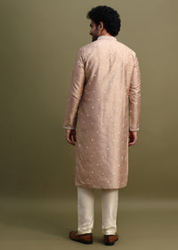 Pink Kurta With Work On Yolk For Men