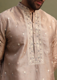 Pink Kurta With Work On Yolk For Men