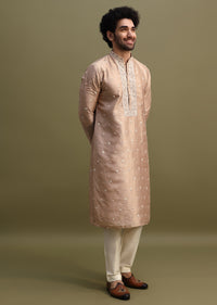 Pink Kurta With Work On Yolk For Men