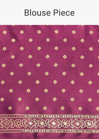 Purple Ajrakh Printed Saree With Mirror Border