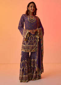 Purple Crepe Silk Sharara Set With Mirror And Sequins Work