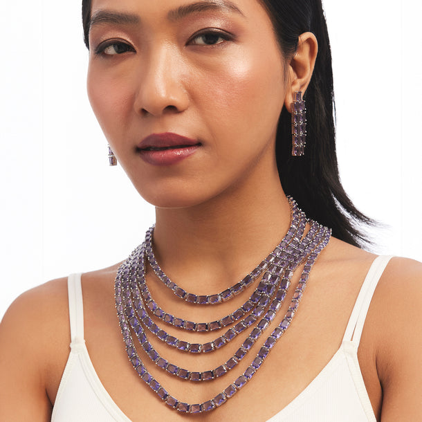 Purple Multi Layered Zircon Necklace Set