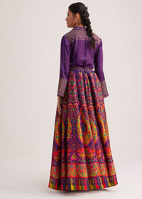 Purple Silk Shirt And Skirt Set With Zari Embroidery