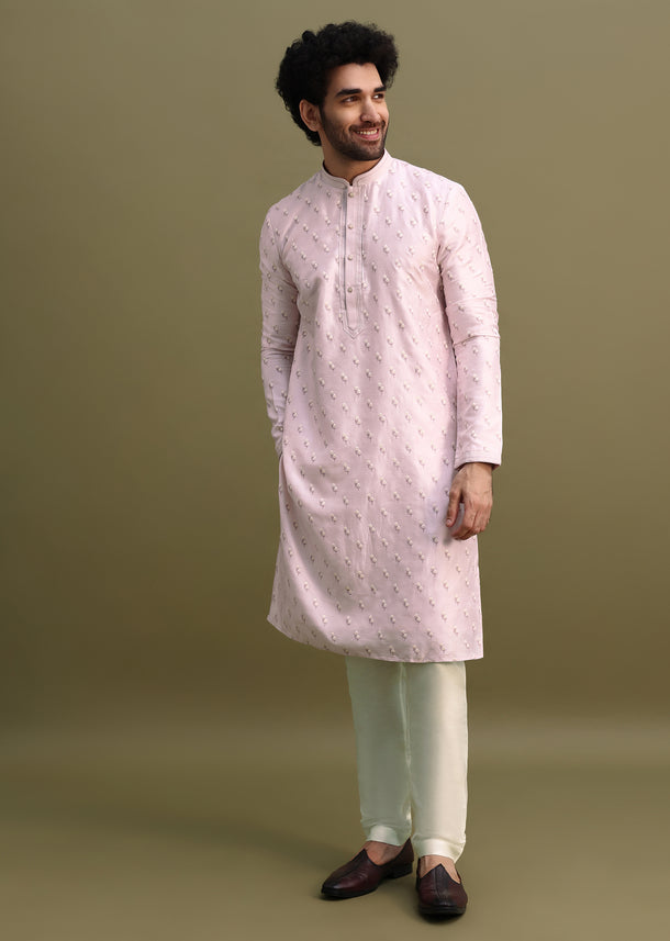 Purple Threadwork Men's Kurta Set