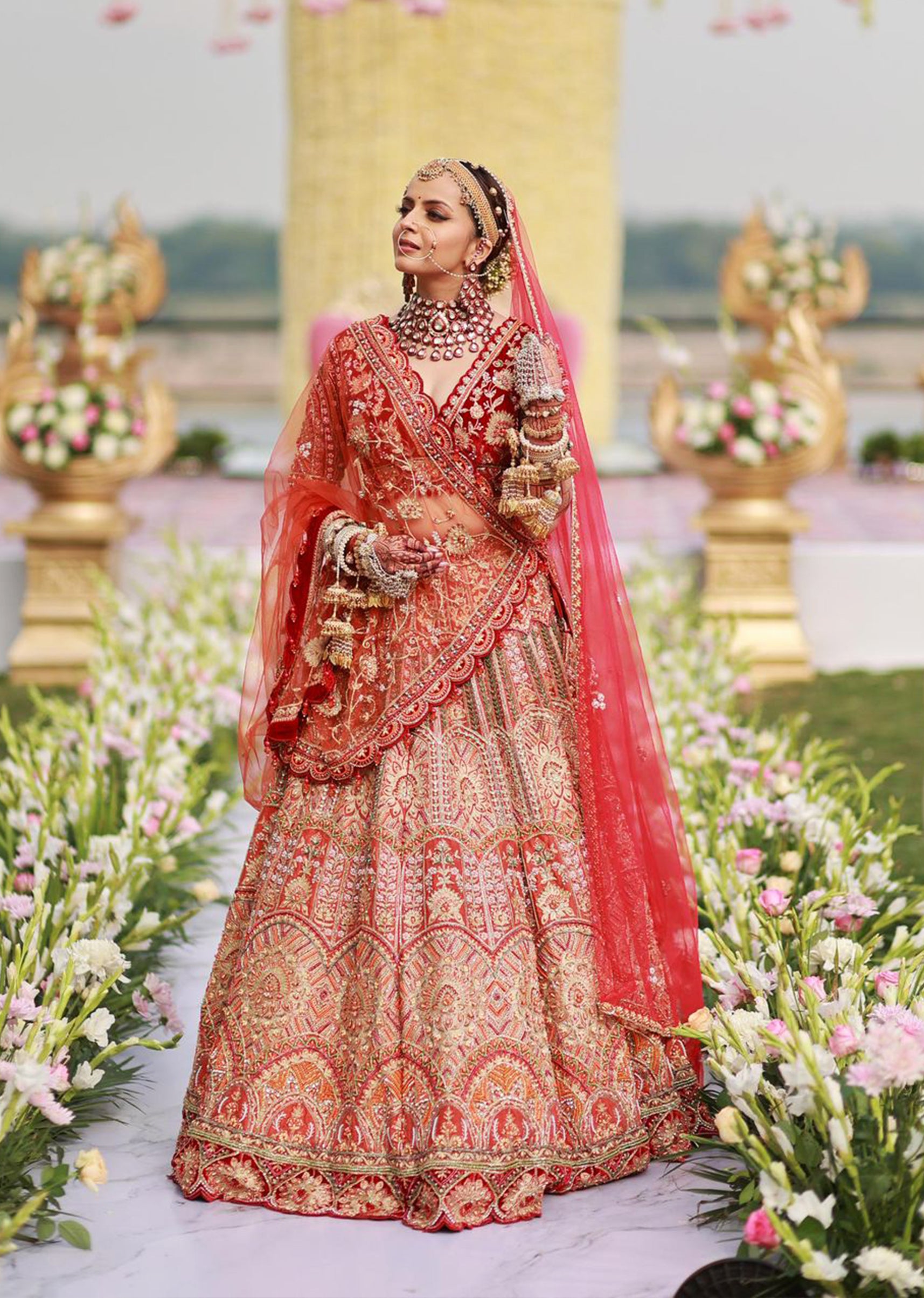 Rust Orange Embroidered Bridal Lehenga Set With Aari Work