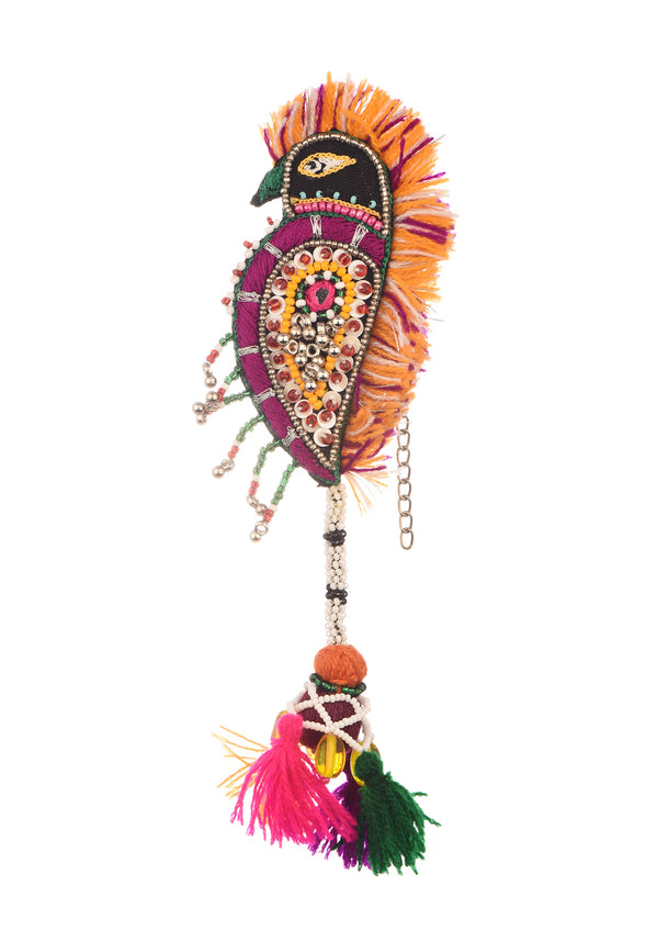 Black And Multicolor Hand Embroidered Thread And Beaded Boho Earchain Earrings