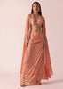 Peach Jacket And Dhoti Set With Mirror Work