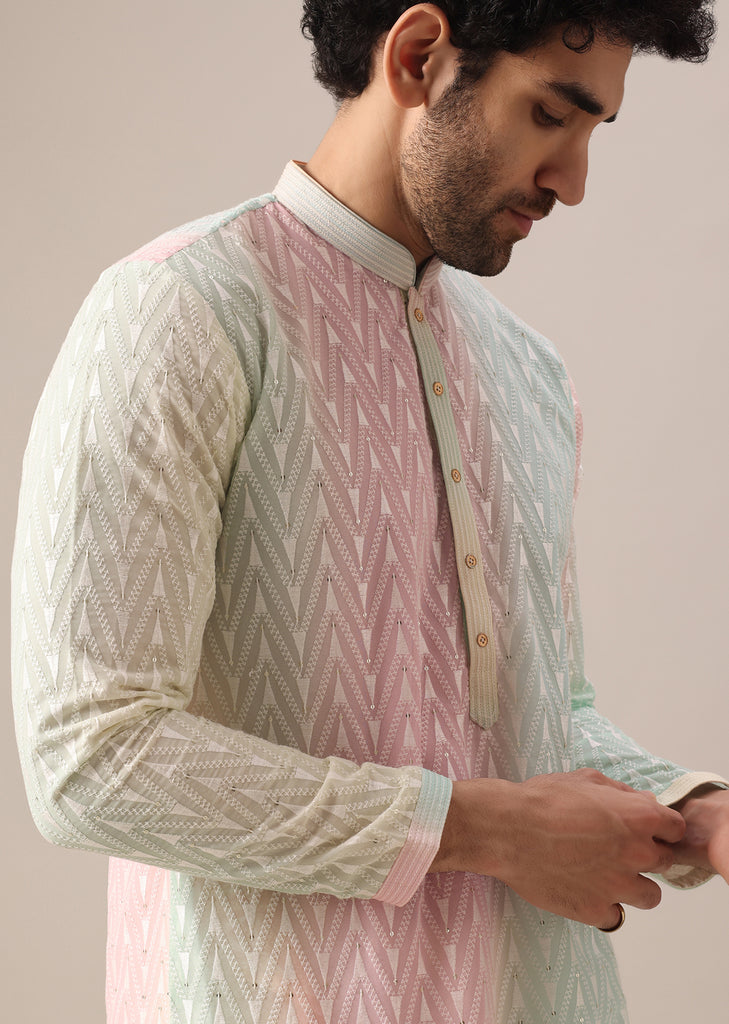 Multi Color Lucknowi Kurta Set With Sequin Work