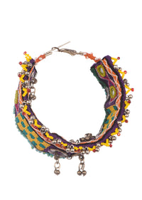 Multicolor Hand Embroidered Thread And Beaded Boho Hoop Earrings