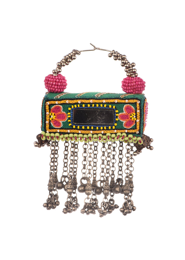 Multicolor Hand Embroidered And Beaded Boho Chandbali Earrings