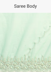 Mint Blue Organza Saree With Cutdana Embroidery And Scallop Border With Unstitched Blouse