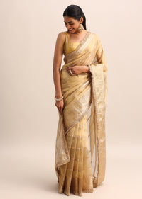 Gold Silk Saree With Zari Woven Border And Zari Frill With Unstitched Blouse