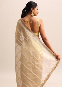 Gold Silk Saree With Zari Woven Border And Zari Frill With Unstitched Blouse