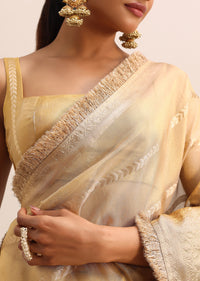 Gold Silk Saree With Zari Woven Border And Zari Frill With Unstitched Blouse