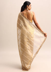 Gold Silk Saree With Zari Woven Border And Zari Frill With Unstitched Blouse