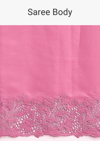 Pink Tussar Silk Saree With Thread And Cutwork On Border Pallu With Unstitched Blouse