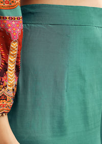 Multicolour Printed Crepe Kurta Palazzo With Potli Bag